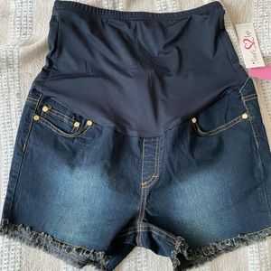 Dark wash maternity jean shorts